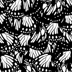 Butterfly wings seamless pattern. Black and white abstract style