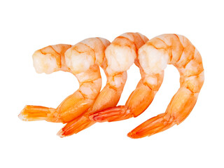 Many peeled shrimps isolated on the white background