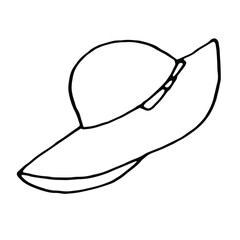 Hand drawn  doodle womens beach hat.Summer doodle.Vector doodle illustration