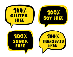 Dietary labels with No Soya, Gluten, Trans Fats, Sugar