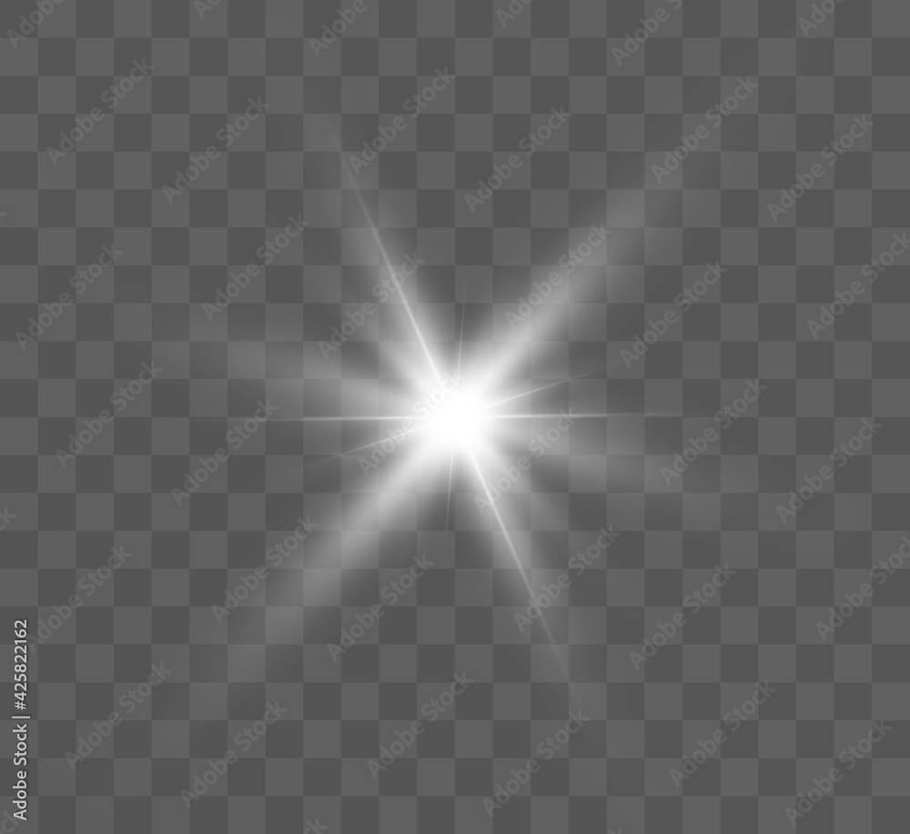 Aufkleber white glowing light explodes on a transparent background. bright star. transparent shining sun, brig