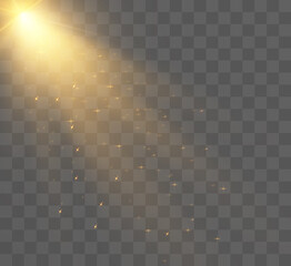 Naklejka premium Lens flash light effect. Sunbeams with rays isolated on transparent background. Vector illustration.