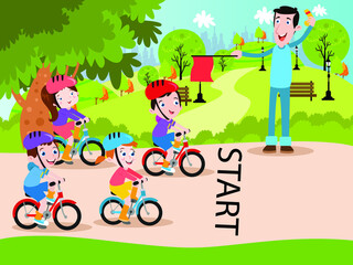 Fototapeta premium Kids ready to bicycle race vector concept for banner, website, illustration, landing page, flyer, etc.