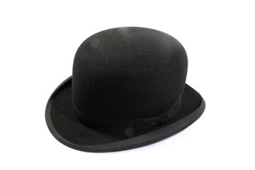 Mans Black Bowler Hat on White Background