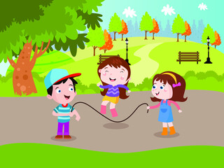 Kids playing skipping rope vector concept for banner, website, illustration, landing page, flyer, etc.