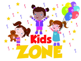 Happy kids with balloons isolated over white vector concept for banner, website, illustration, landing page, flyer, etc.