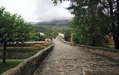 An old cobbled bridge in a village, Spain
