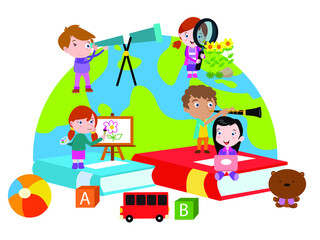 Kids with their study vector concept for banner, website, illustration, landing page, flyer, etc.