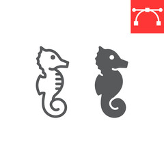 Seahorse line and glyph icon, sea and ocean animals, sea horse vector icon, vector graphics, editable stroke outline sign, eps 10.
