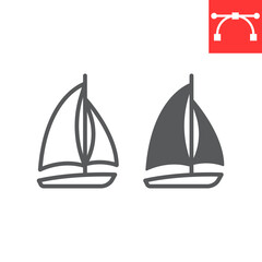 Sailboat line and glyph icon, ship and travel, boat vector icon, vector graphics, editable stroke outline sign, eps 10.