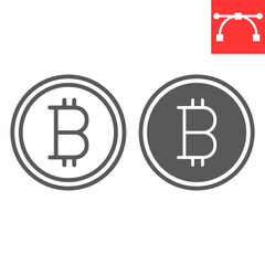 Obraz premium Bitcoin currency line and glyph icon, cryptocurrency and money, bitcoin coin vector icon, vector graphics, editable stroke outline sign, eps 10.