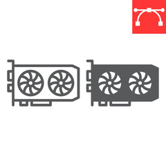 Fototapeta premium GPU card line and glyph icon, hardware and bitcoin mining, graphic card vector icon, vector graphics, editable stroke outline sign, eps 10.