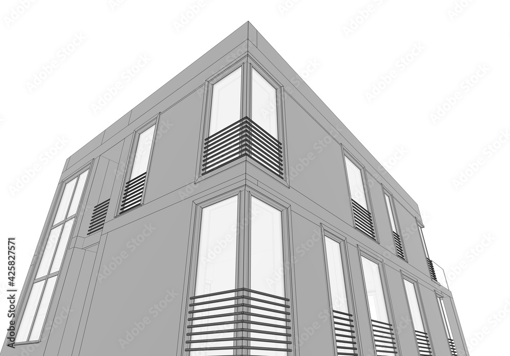 Wall mural modern house architecture 3d illustration