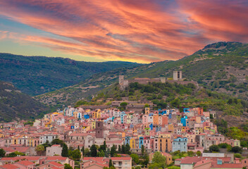 Bosa (Sardinia, Italy) - A view of the touristic and charming colorful old town in the marine coast...