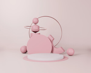 Abstract minimal scene with geometrical forms. Empty podium display on minimal background. Design for product presentation. 3D rendering.
