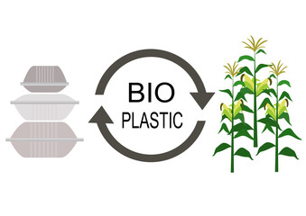 イラスト素材：リサイクル　エコ　バイオマスをわかりやすくイメージしたバイオプラスチックのイラスト（容器）