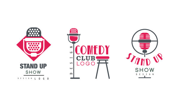 Comedy Club Logo Design Set, Stand up Show Retro Badges Vector Illustration