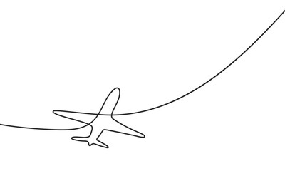 Airplane continuous one line drawing minimalist design vector illustration made of single line, aircraft flight simple outline sketch travel concept