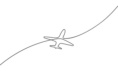 Airplane continuous one line drawing minimalist design vector illustration made of single line, aircraft flight simple outline sketch travel concept