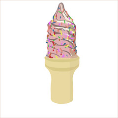 ice cream in a waffle cup. dessert. gelato. street food. sorbet. strawberry ice. vector eps 10. isolated on white background.