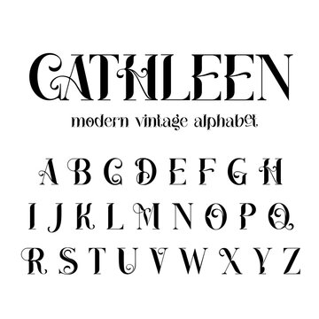 Vintage decorative font - Cathleen. Retro typerface. Elegance serif alphabet. Vector font for label, branding, tags, t-shirt, alcohol bottle.