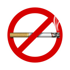 3D no smoking sign with cigarette, vector illustration