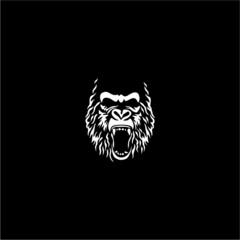 Vector illustration, head evil ferocious gorilla shouts, icon logo