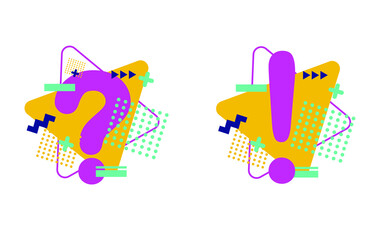 Question mark and exclamation punctuation. Geometric shapes. flat design