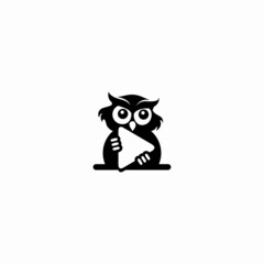 owl with playing button icon logo vector illustration