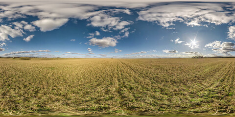 full seamless spherical hdri panorama 360 degrees angle view on among farming fields in summer day...