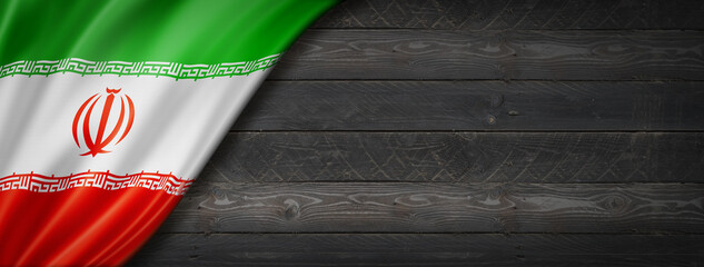 Iranian flag on black wood wall banner