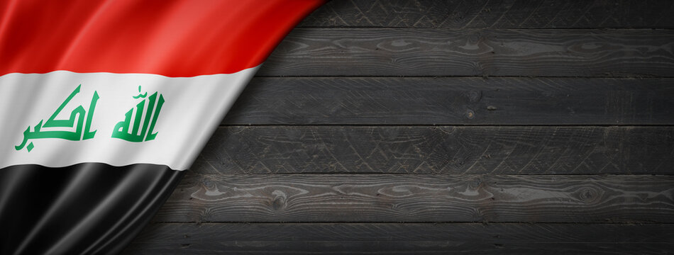 Iraqi flag on black wood wall banner