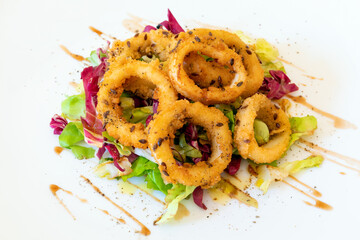 Fried squid rings breaded