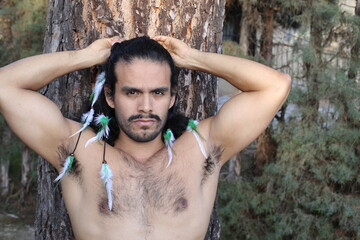Native American man in the forest