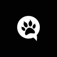Dog paw speech bubble symbol isolated on dark background