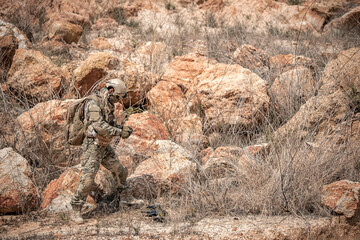 Soldiers of special forces on wars at the desert,Thailand people,Army soldier