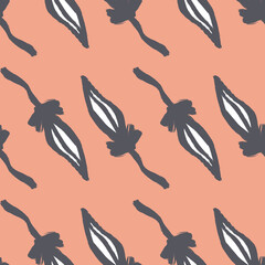 Scrapbook seamless pattern with navy blue contoured leaves elements. Pink pastel pale background.