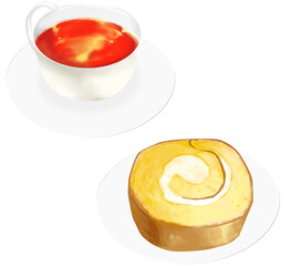 紅茶とロールケーキ