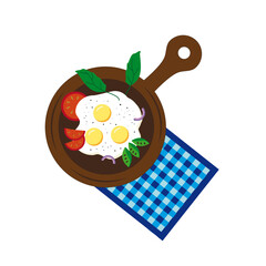 vector illustration of fried eggs in a frying pan top view