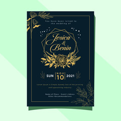 Leaf and flower wedding invitation card template design for engagement , pastel theme and soft vintage