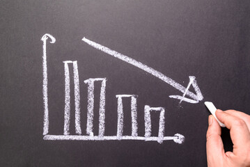Business Going Down, Decreasing Graph on Chalkboard
