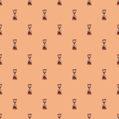 Hand drawn seamless pattern with hourglass elements print. Pink coral background. Decorative print.