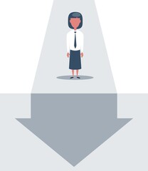 Businesswoman stands and looks at the line graph going down. Business and finance concept.