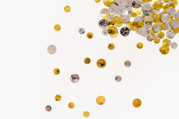 coins on a white background, money on a white background 