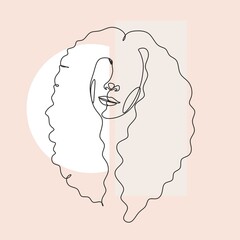 Woman face continuous line drawing. Abstract minimal woman portrait. Logo, icon, label.