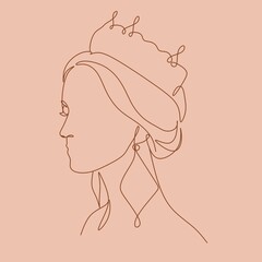 Woman face continuous line drawing. Abstract minimal woman portrait. Logo, icon, label.