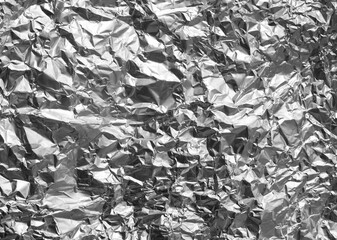 Crumpled aluminum foil texture. Close-up. Abstract background.