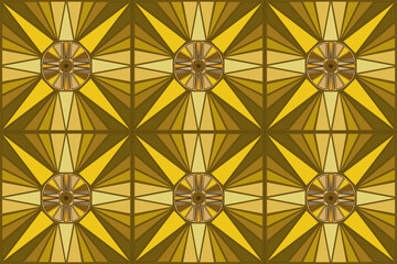  Star, circle and triangles pattern in beige, brown and yellow tones