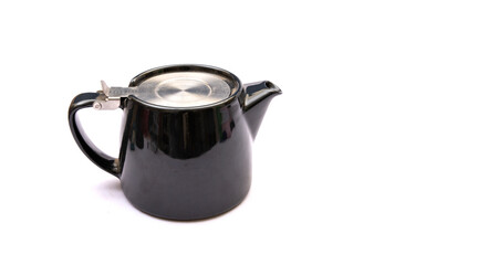 Classic teapot closeup view on white background