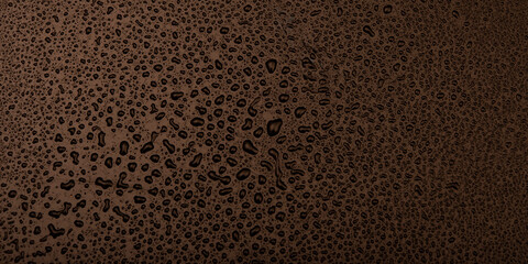Closeup view of natural water drops on steel background